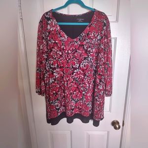 Catherines Red & Black Sheer Overlay Top